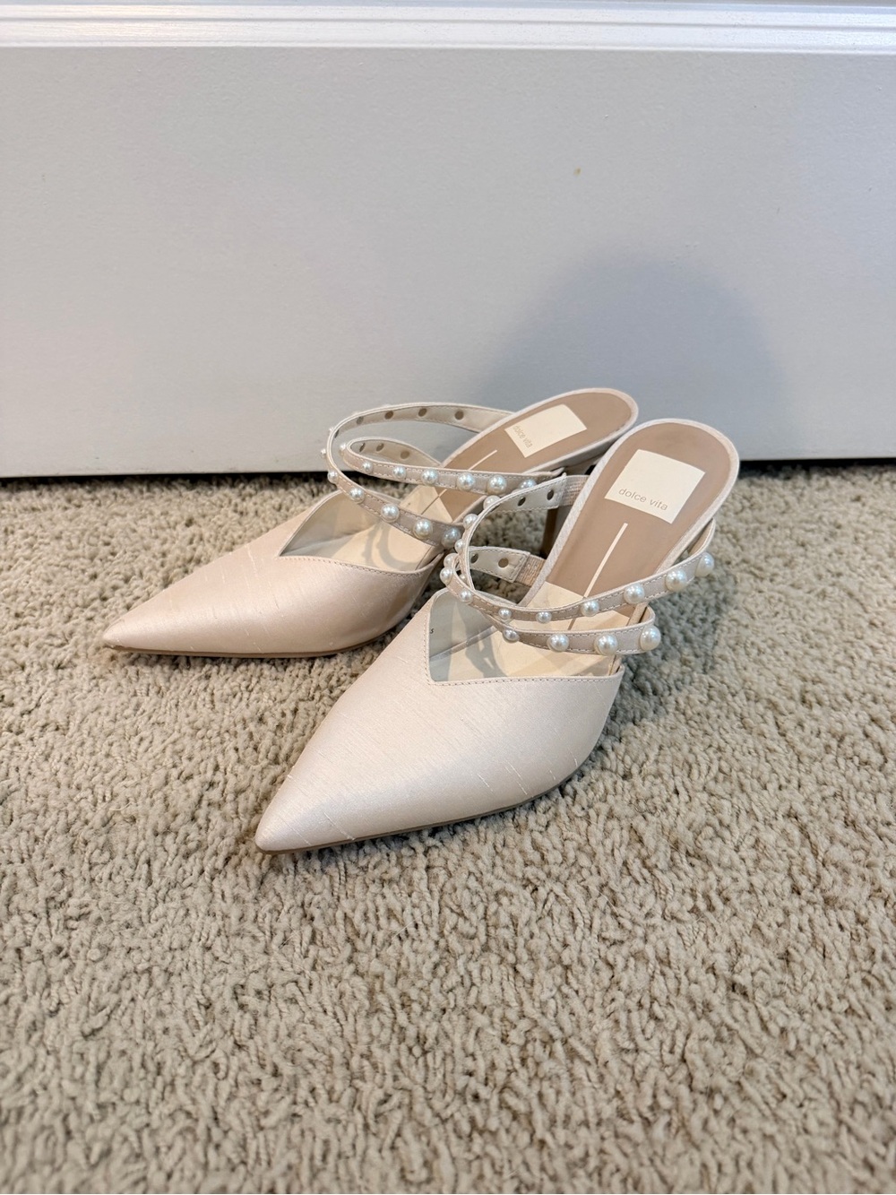 Dolce Vita Pearl-Strap Pointed Mules in Light Blush